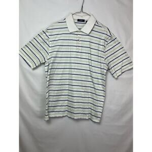 Hickey Golf Men's Med Blue/White/Green Striped Short Sleeve 3 Button Polo Shirt